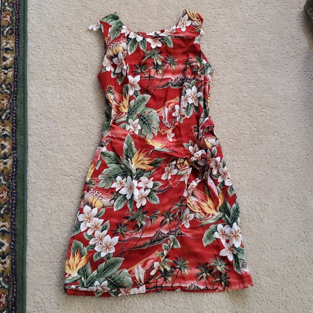 Brilliant Red Hawaiian Pencil Dress